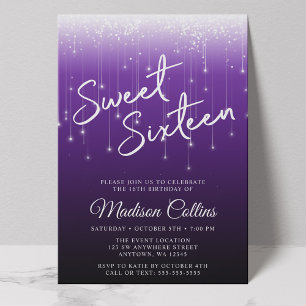 Invitation Lumières modernes Purple Black Sweet 16