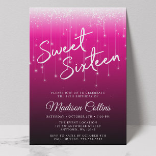 Invitation Lumières Modernes Rose Noir Sweet 16