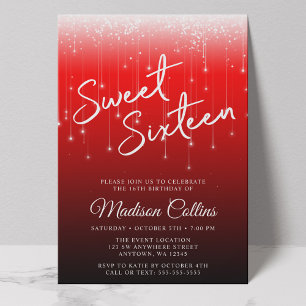 Invitation Lumières Modernes Rouge Noir Sweet 16