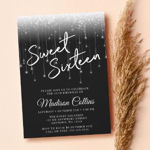 Invitation Lumières Modernes Sweet 16 Noir et Blanc