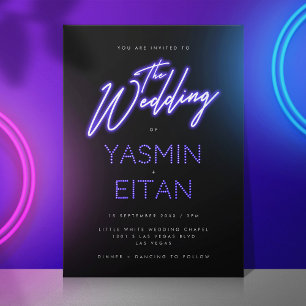 Invitation Lumières Neon moderne violet noir Mariage