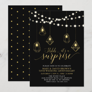 Invitation Lumières or et noir Anniversaire du Mariage surpri