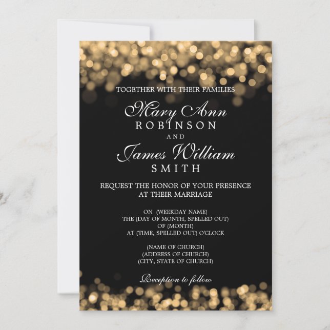 Invitation Lumières Or Mariage Élégant (Devant)