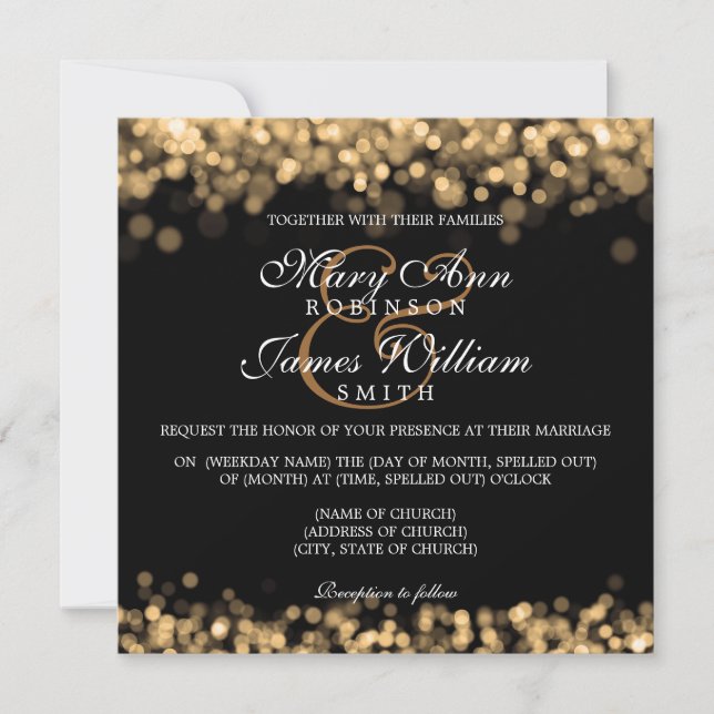 Invitation Lumières Or Mariage Élégant (Devant)