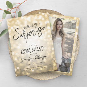 Invitation Lumières Or Moderne Photo Surprise Sweet 16