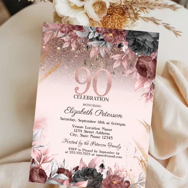Invitation Lumières, Parties scintillant Fleurs Chic 90e anni (Créateur téléchargé)