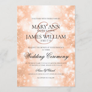 Invitation Lumières roses de miroitement d'or de mariage