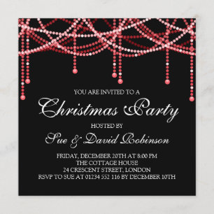 Invitation Lumières rouges de ficelle de fête de Noël