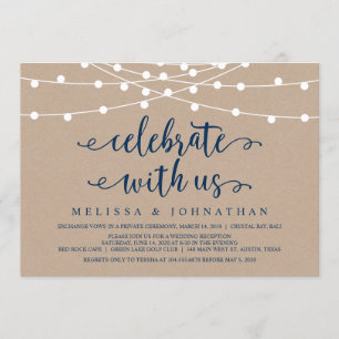 Invitation Lumières rustiques à cordes, Kraft bleu marine, Fu