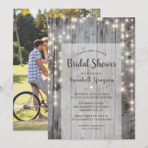 Invitation Lumières Rustiques Bois Photo Baby Shower Nuptial
