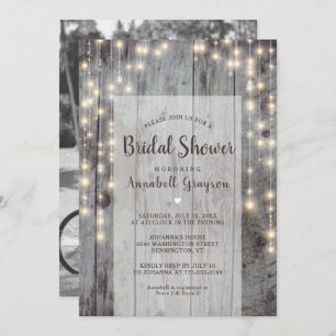 Invitation Lumières rustiques Bois Photo Bridal Showboat Invi