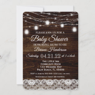 Invitation Lumières Rustiques en Bois et Dentelle dans un Pot