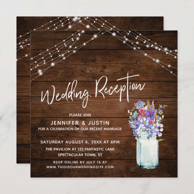 Invitation Lumières Rustiques Fleurs Sauvages en Pot Réceptio (Devant / Derrière)