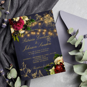 Invitation Lumières rustiques hiver floral marine bordeaux ma