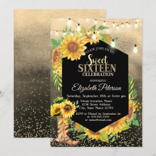 Invitation Lumières rustiques,Tournesols Country Sweet 16 