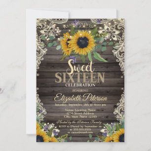 Invitation Lumières Rustiques, Tournesols en Dentelle Bois So