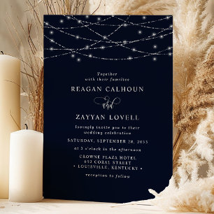Invitation Lumières scintillantes à cordes Élégant mariage bl