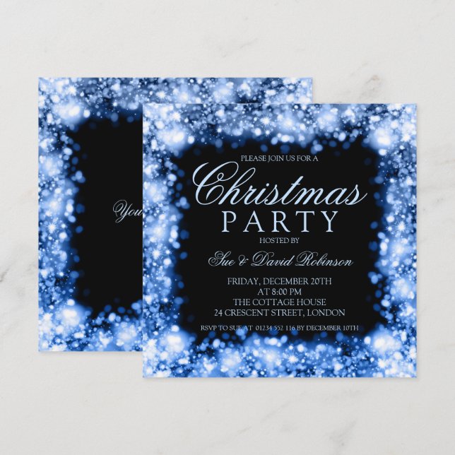 Invitation Lumières scintillantes de la fête de Noël bleue (Devant / Derrière)