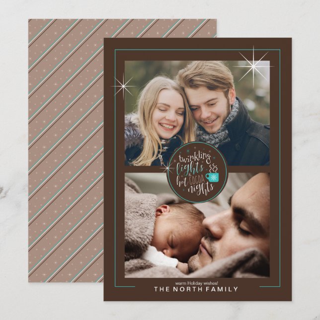 Invitation Lumières scintillantes nuits de cacao chaud Deux P (Devant / Derrière)