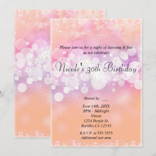 Invitation Lumières scintillantes rose pêche pour fête d'anni