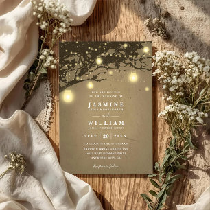 Invitation Lumières sur chêne Mariage Code QR Élégant Rustiqu
