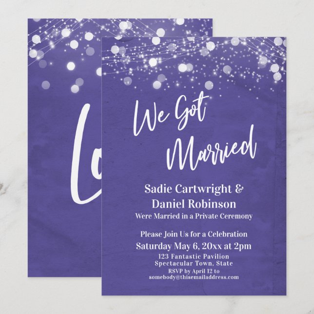 Invitation Lumières Textes Nous Nous Sommes Mariés Violet Réc (Devant / Derrière)