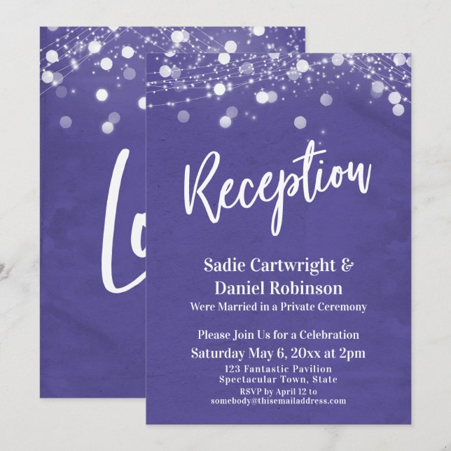 Invitation Lumières Texturées Réception De Mariage Violet Uni (Devant / Derrière)