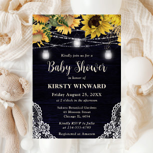Invitation Lumières Tournesol Rustique et Bocaux Baby Shower