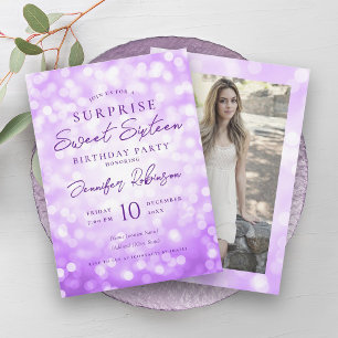 Invitation Lumières violettes Photo SURPRISE Sweet 16