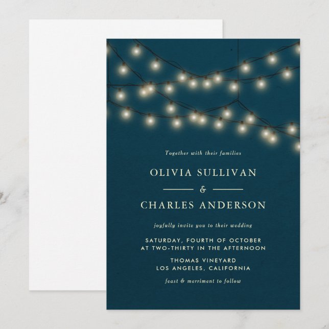 Invitation Luminaires à cordes de Globe rustique Mariage Turq (Devant / Derrière)