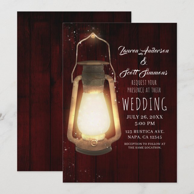 Invitation Luminaires à lanternes rustiques Mariage de grenie (Devant / Derrière)