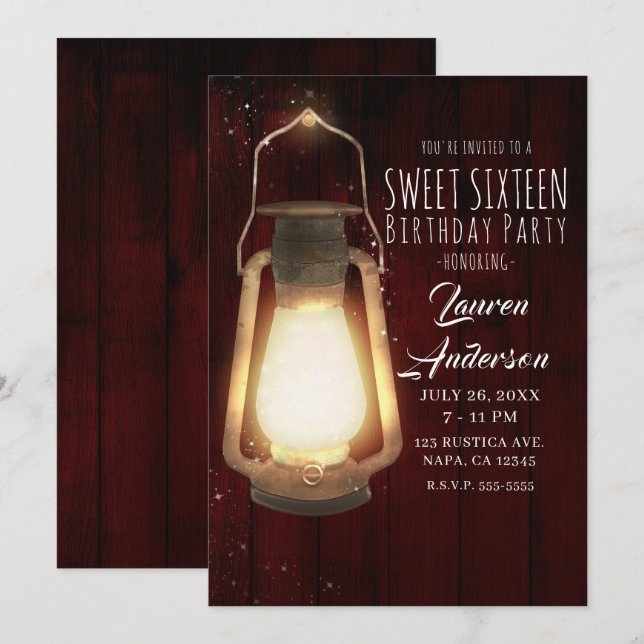 Invitation Luminaires de lanterne rustique Cherry Wood Sweet  (Devant / Derrière)