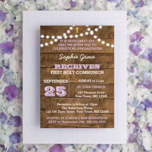 Invitation Luminaires en bois d'écorce Lilac Première communi