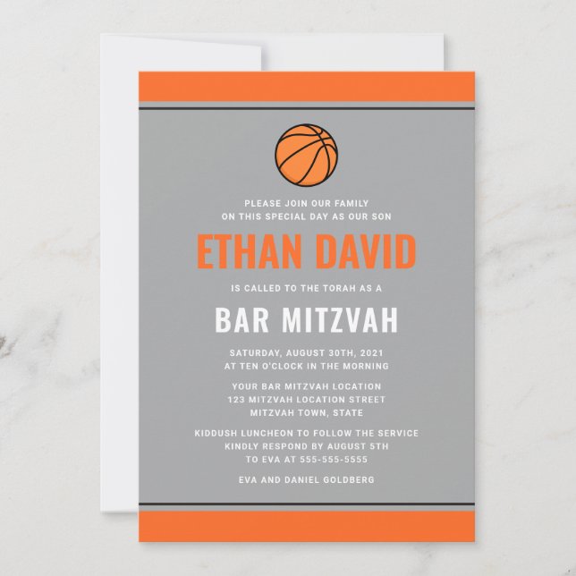 Invitation Lumineuse de basket moderne gris et orange bar mit (Devant)