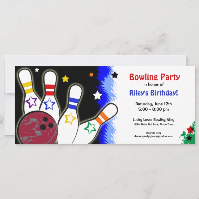 Invitation lumineuse de partie de bowling de (Devant)