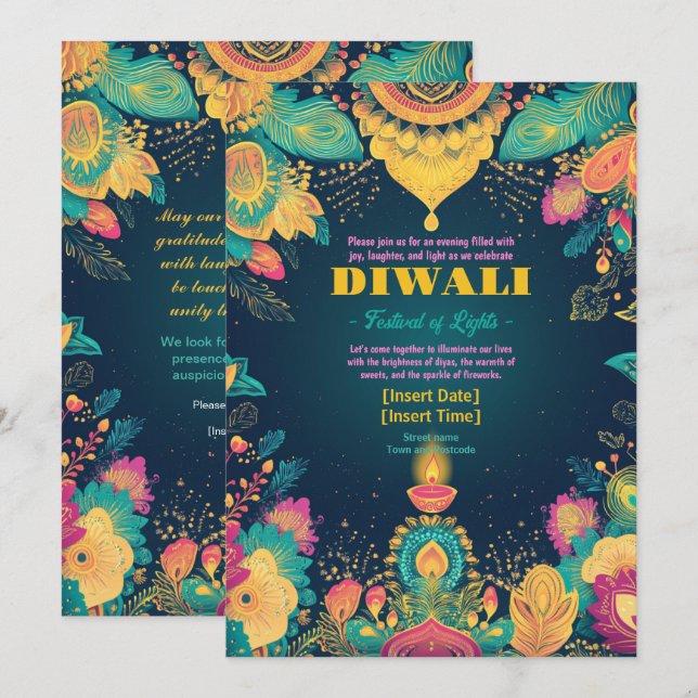 Invitation Lumineuse Diwali Splendor (Devant / Derrière)