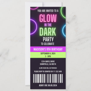 Invitation Luminosité dans le noir Neon Anniversaire Billet I