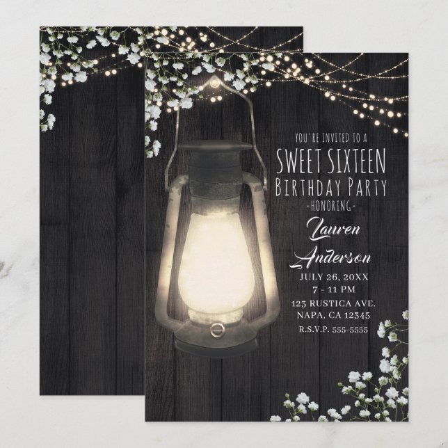 Invitation Luminosité du bébé de lanterne rustique doux 16 Pa (Devant / Derrière)