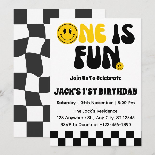 Invitation L'Un Est Fun Boy Premier Anniversaire (Devant / Derrière)