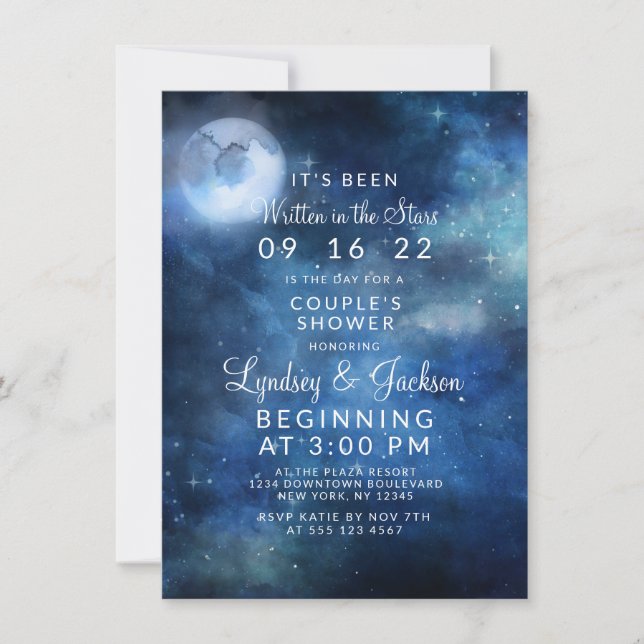 Invitation Lunar Sky Pleine lune Stars Couple Wedding shower (Devant)