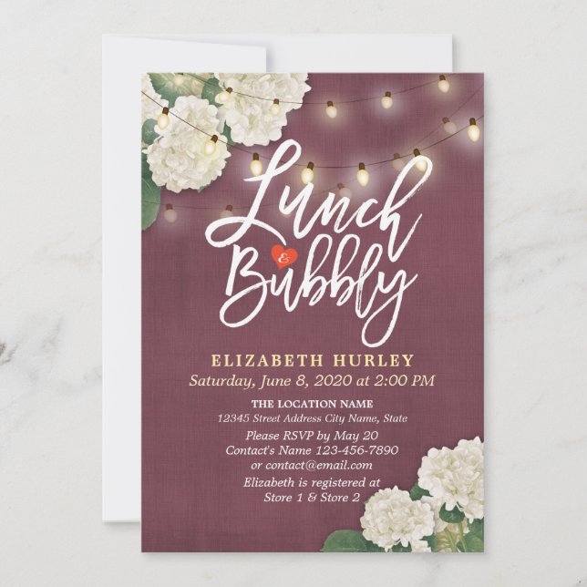 Invitation Lunch & Bubbly Fête des mariées Fleurs Lights (Devant)