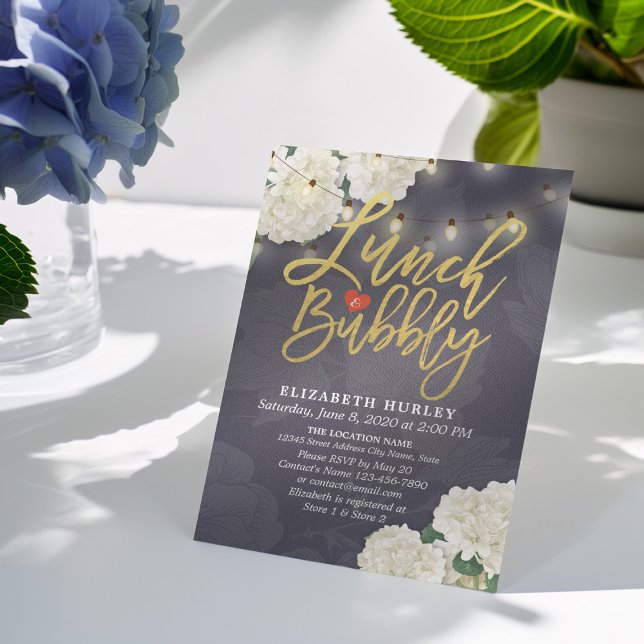Invitation Lunch & Bubbly Fête des mariées Fleurs Lights (Créateur téléchargé)