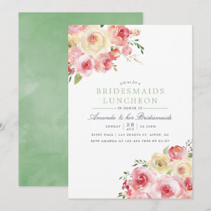 Invitation Luncheon de demoiselles d'honneur aquarelle rose e