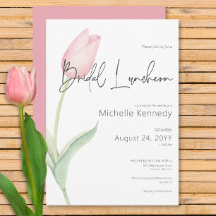 Invitation Luncheon de mariage moderne avec tulipe rose solo