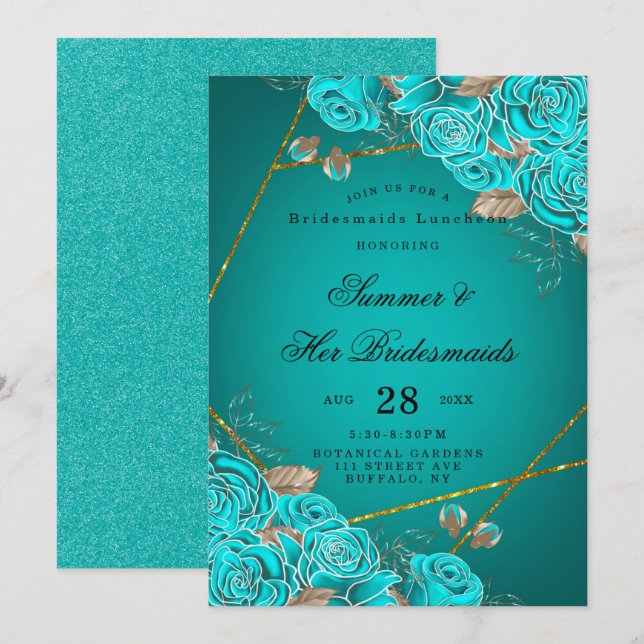 Invitation Luncheon de servante géométrique Rose turquoise (Devant / Derrière)