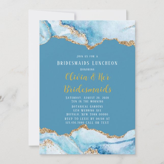 Invitation Luncheon d'honneur Dusty Blue and Gold Agate (Devant)