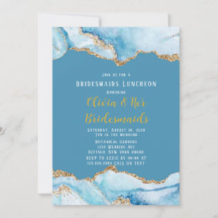 Invitation Luncheon d'honneur Dusty Blue and Gold Agate