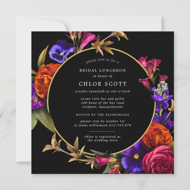 Invitation Luncheon floral rose violet Orange Invitati (Devant)