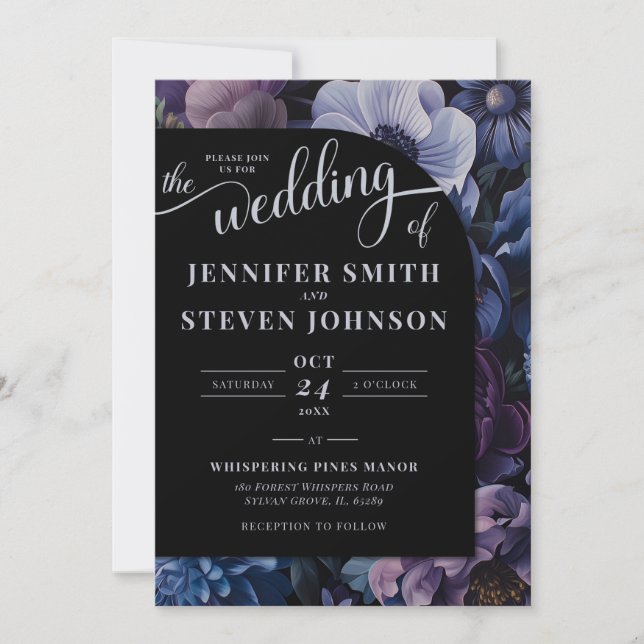 Invitation Lune botanique | Mariage floral gothique (Devant)