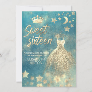 Invitation Lune céleste cool bleue et étoiles sweet sixteen